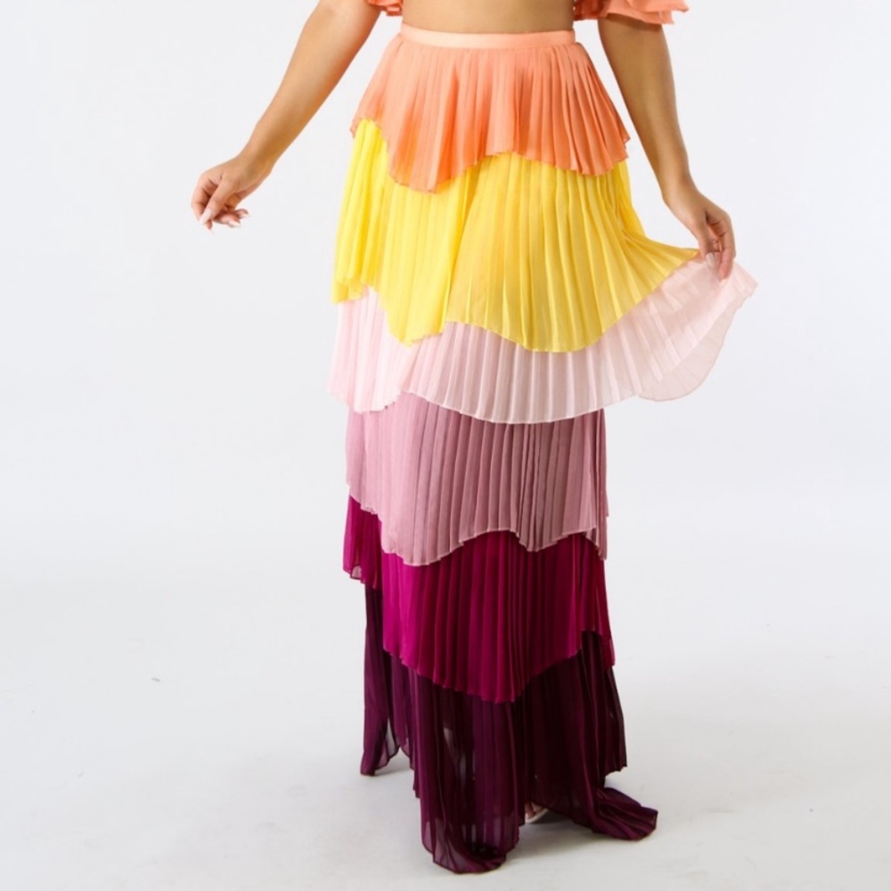 Ruffle pleated maxi skirt set